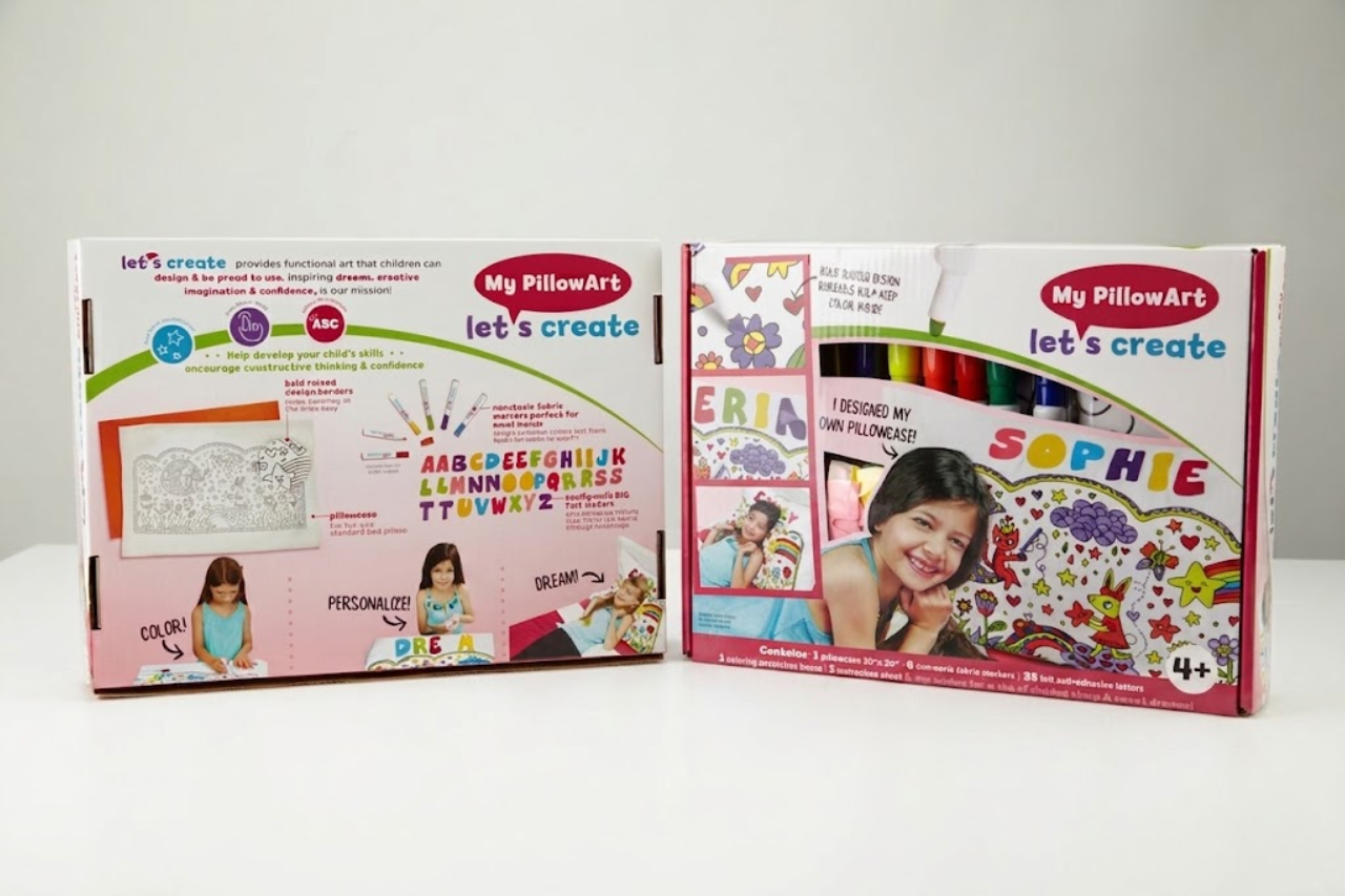 Let’s Create Color Your Own Pillowcase Craft Kit for Kids, Coloring Pillowcase Kids Arts and Crafts Set (Moon cat))