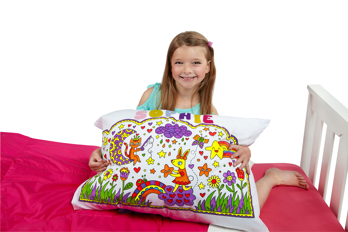 Let’s Create Color Your Own Pillowcase Craft Kit for Kids, Coloring Pillowcase Kids Arts and Crafts Set (Moon cat))