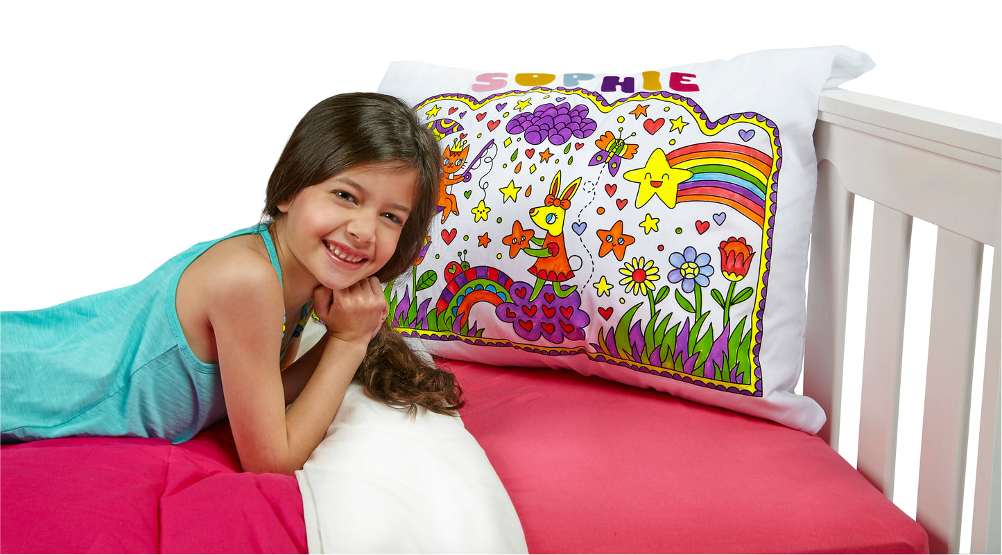 Let’s Create Color Your Own Pillowcase Craft Kit for Kids, Coloring Pillowcase Kids Arts and Crafts Set (Moon cat))
